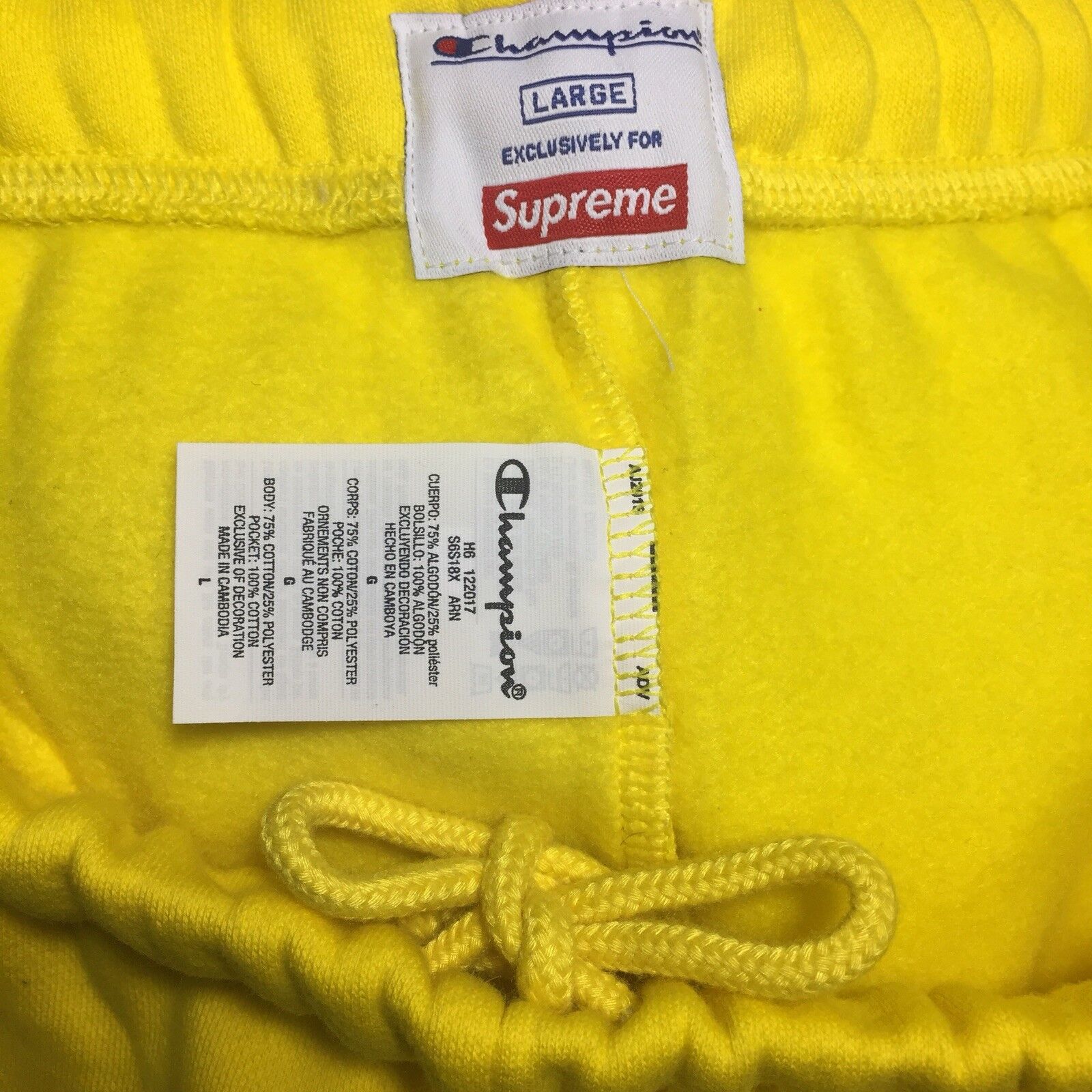 100% Authentic Supreme Champion Sweatshort Yellow Blue Size Large L SS18