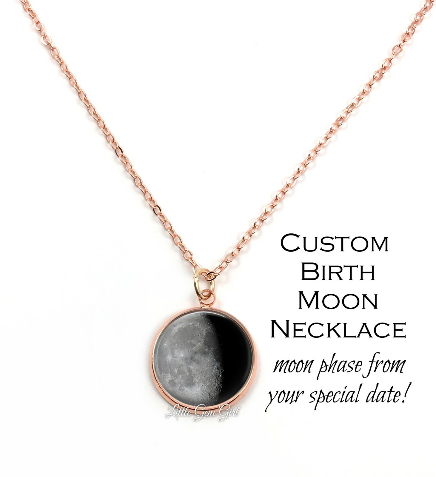 Crescent Moon Moon Phase Necklace Date Of Birth Birth Date Moon