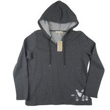 NWT Michael Kors Hoodie Womens Large Gray Long Sleeve V Neck Logo Pullover