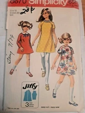 Dress Short A Line Simplicity Sewing Pattern 8670 Girl 10 Cut VTG 70 Jiffy Easy 