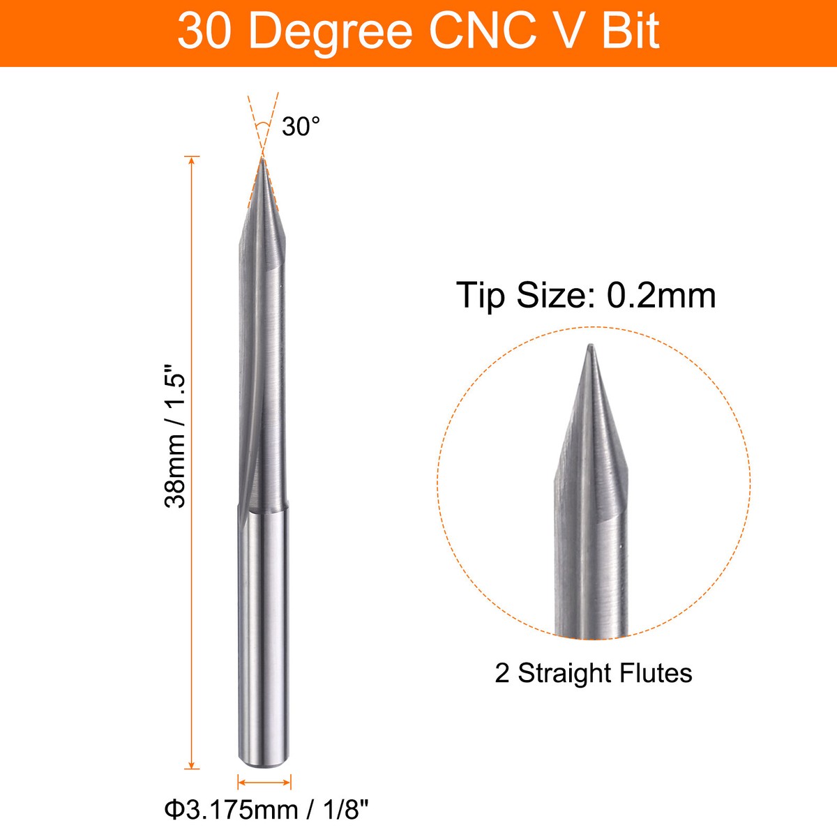 Cnc Bit 3.175mm Carbide PCB Engraving Bits - 10 Degree V-Shape, 0.1mm ...