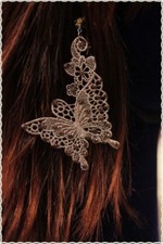 Orecchini pizzo macrame farfalla marrone handmade punto luce strass*errings lace
