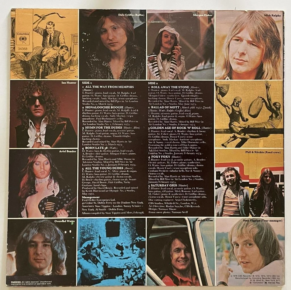Mott The Hoople Greatest Hits LP M- Columbia (1976) Ian Hunter - Image 2 of 3