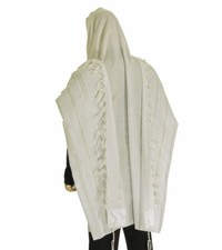 Kosher Tallit Talit Prayer Shawl in 55x74" Made Israel WHITE &amp; silver Atara
