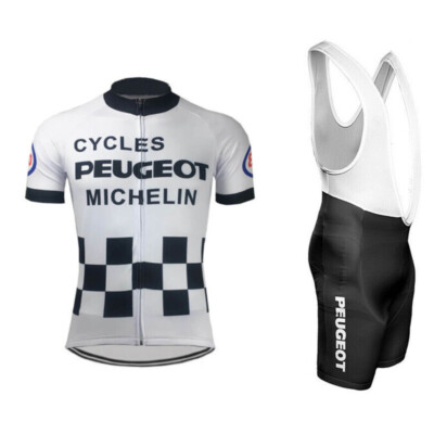 Retro Mens Peugeot Michelin Cycling Jersey bib shorts Cycling Bib Shorts Jersey