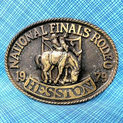 PRCA Hesston NFR Rodeo Belt Buckle Bronc Rider Cowboy Western Vtg 70s  .A11