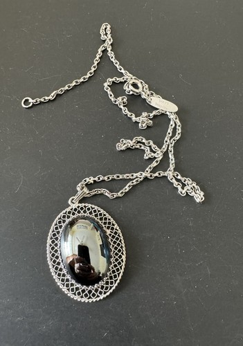 Whiting & Davis Signed Silvertone Hematite Pendant Necklace Vtg