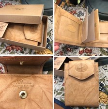 New BUXTON Beige Leather Bi-Fold Wallet NIB Photos Change Bill Holder