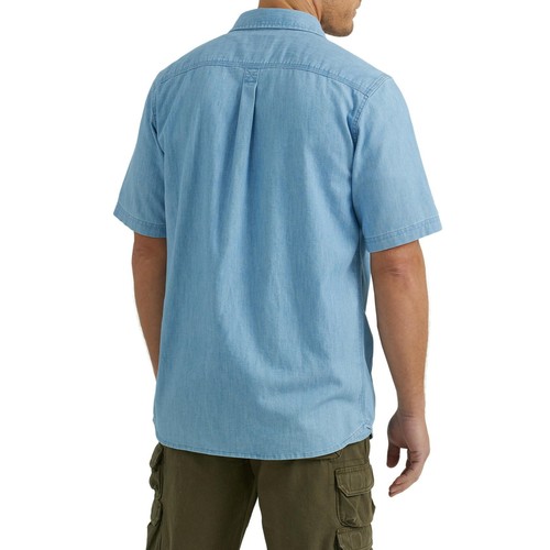NWOT Wrangler Men's Relaxed Fit Short Sleeve Twill Shirt, Light Wash Denim Small - 第 2/3 張圖片
