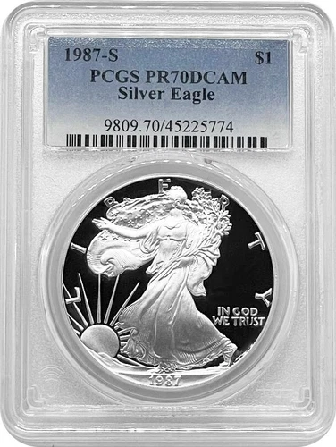 1987-S American Proof Silver Eagle one Dollar Coin PCGS PR70 DCAM