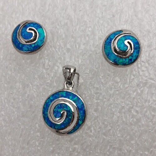Sterling Silber .925 Opal Wirbel Ohrringe und Anhänger Set - Bild 3 von 9