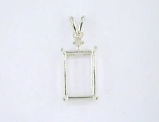 Emerald Cut Single Accent Pendant Setting Sterling Silver