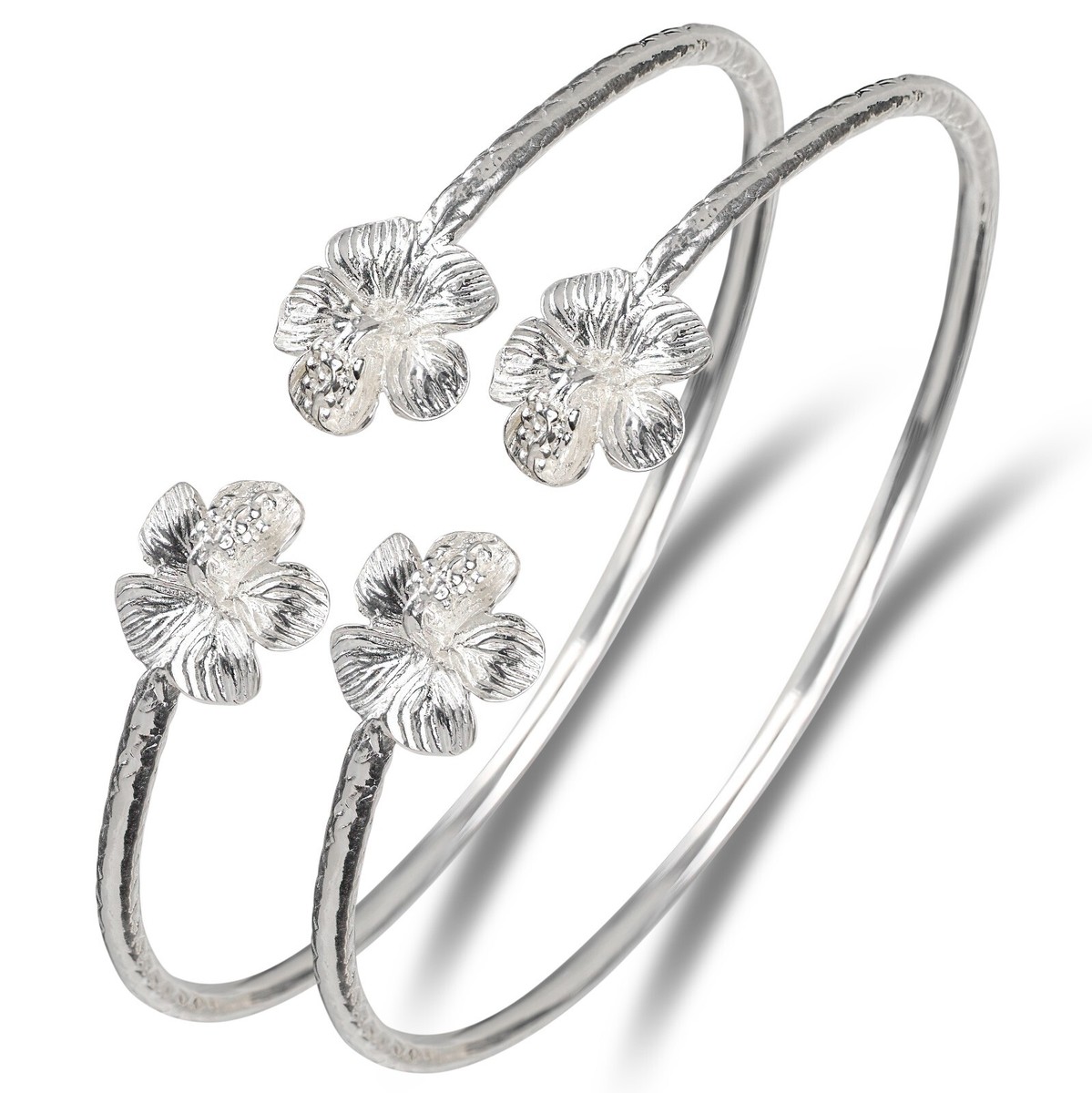 Solid .925 Sterling Silver West Indian BanglesCuff Bracelet Flower
