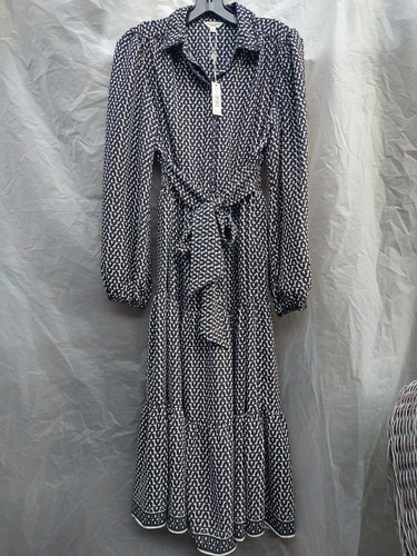 Max Studio Womens Long Sleeve Collared Waist Front Tie Tiered Midi Shirt Dress S