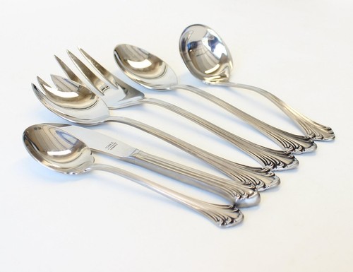 6 Towle Colonial Plume Pattern 18/8 Stainless Hostess Set/Serving Pieces Germany - Picture 2 of 3