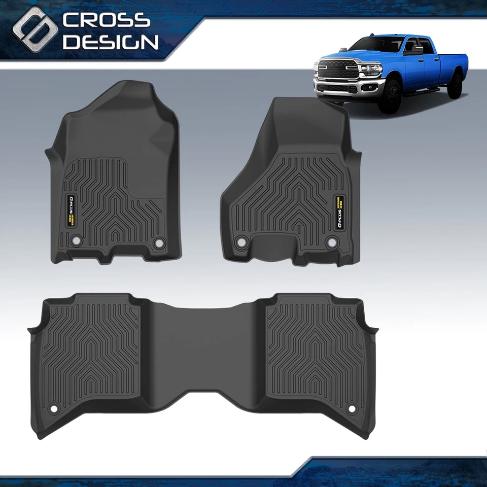 3PCS Front & Rear Floor Mats TPE Fit For 2019-2024 Ram 2500 3500 All Weather - Image 2 of 4