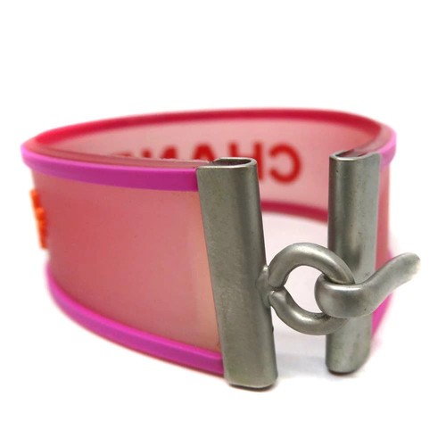 CHANEL Logo Rubber Bracelet Pink Bangle - Picture 3 of 10