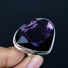 African Amethyst Heart Gemstone Gift 925 Sterling Silver Adjustable Ring VJ 1402