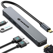USB C Hub Docking Station Dual HDMI, C to HDMI VGA Adapter Silver Grey