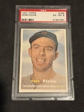 1957 Topps #169 Herb Plews Rookie Card. PSA 6 EX/MT. rookie card picture