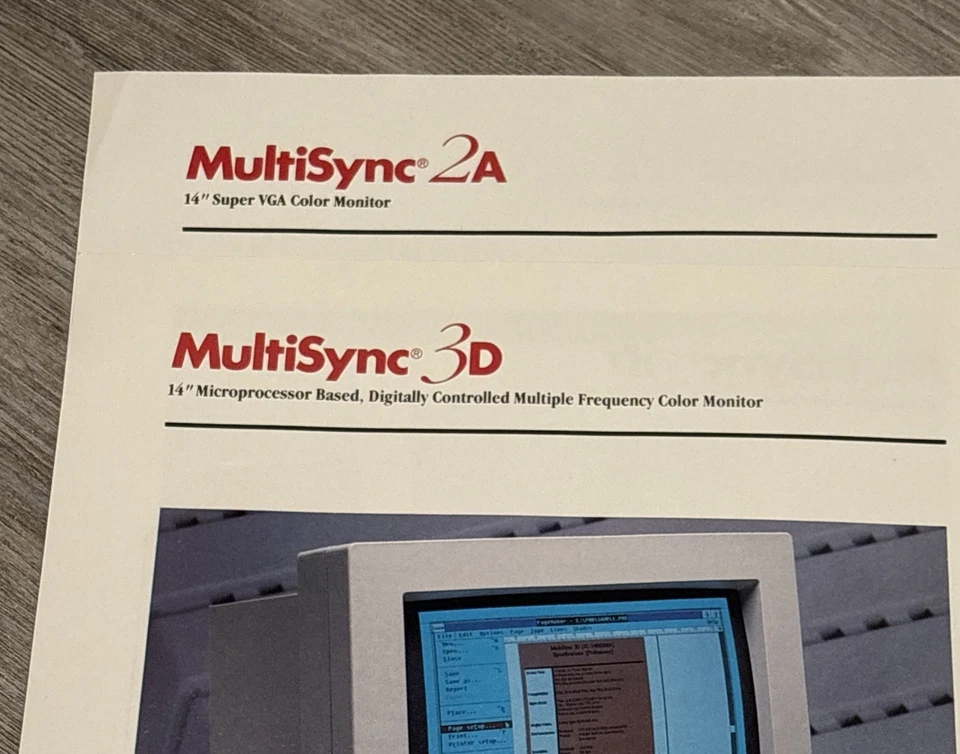 Vintage NEC 4 hojas de especificaciones de página completa: monitor VGA color MultiSync, 1988 Foto 2 de 4