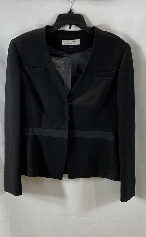 Tahari Arthur S. Levine Women's Black Collarless Suit Jacket Blazer Size 12