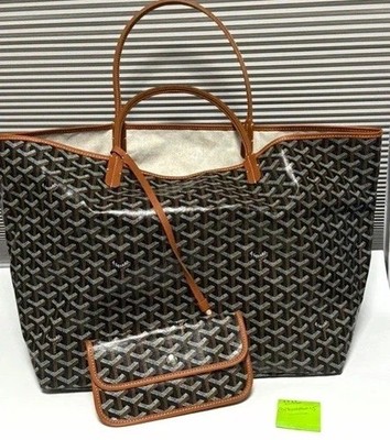 Goyard Women s Large Goyardine Tote w/ Pouch Snap Open Black Brown White