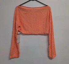 Musera Cropped Long Sleeve Distressed Texture T Shirt Top Size Small Orange