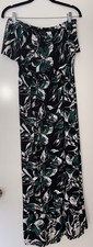 Gap Size S Maxi Strapless Ruffle Long Dress Black Green Floral Tropical Vacay