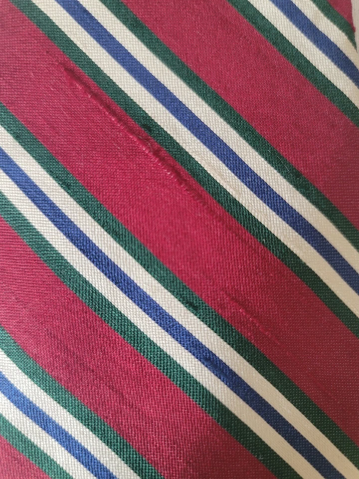 Corbata de cuello vintage a rayas Bergeré verde borgoña y azul 100 % seda Foto 3 de 4