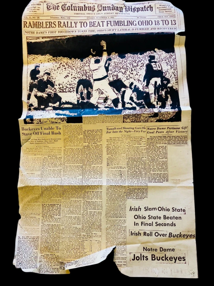 Columbus Sunday Dispatch November 3 1935 Ohio State Notre Dame Poster Rare VHTF! - Image 2 of 4