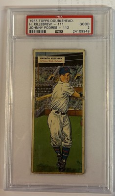 1955 Topps 111 112 Killebrew Podres Doubleheader, PSA 2 Good, Free Ship