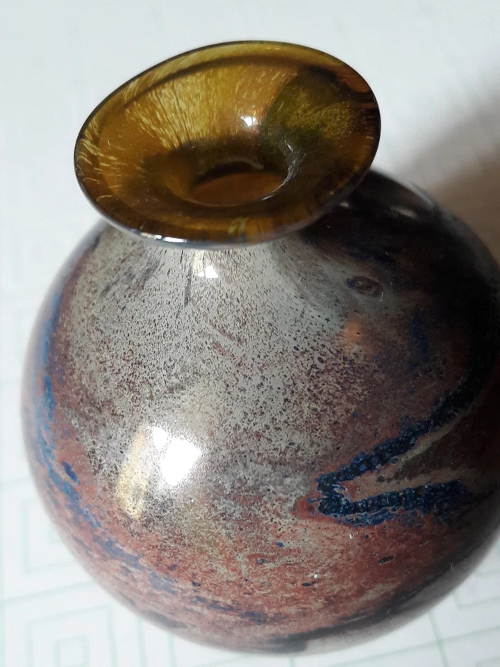 Mundgeblasene kleine Vase, Kugelvase, 4,5 cm hoch, amber  blau und andere Farben - Bild 3 von 4