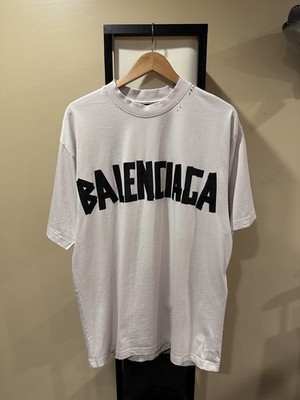 Balenciaga Distressed Type Black Duct Tape Logo White Tee | eBay