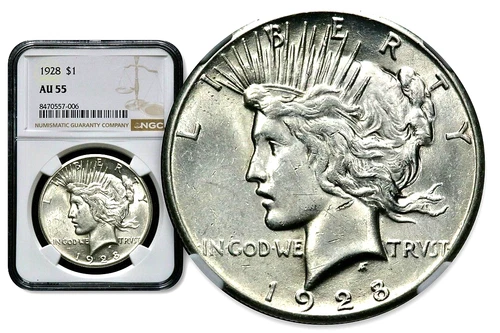 1928 Peace Silver One $1 Dollar - NGC AU 55   C1113