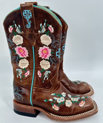 Macie Bean Boots Girls Size 10 Floral Honey Bunch Western Square Toe Leather
