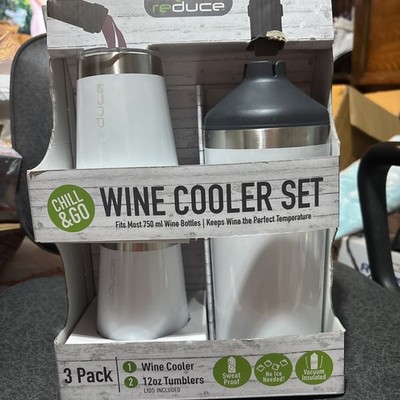 Chill & Go 3 Pack Wine Cooler Set White 2 Tumblers w/ Bottle Cooler
