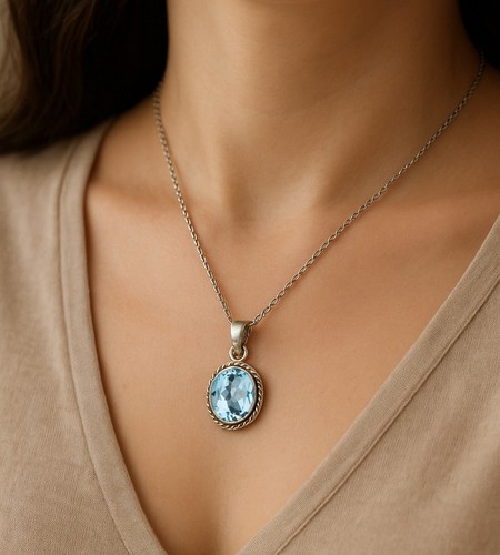 Birthstone Pendant 10x12 mm Oval Gemstone Jewelry, Silver Handmade Gift for Her - Picture 9 of 54