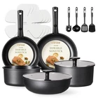 17-Piece Nonstick Cookware Set, Detachable Handle, Induction & Oven Safe, Black