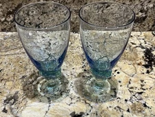 Vintage Bormioli Rocco Bahia Blue Green Goblet  Glass Stemware Italy Set of 2