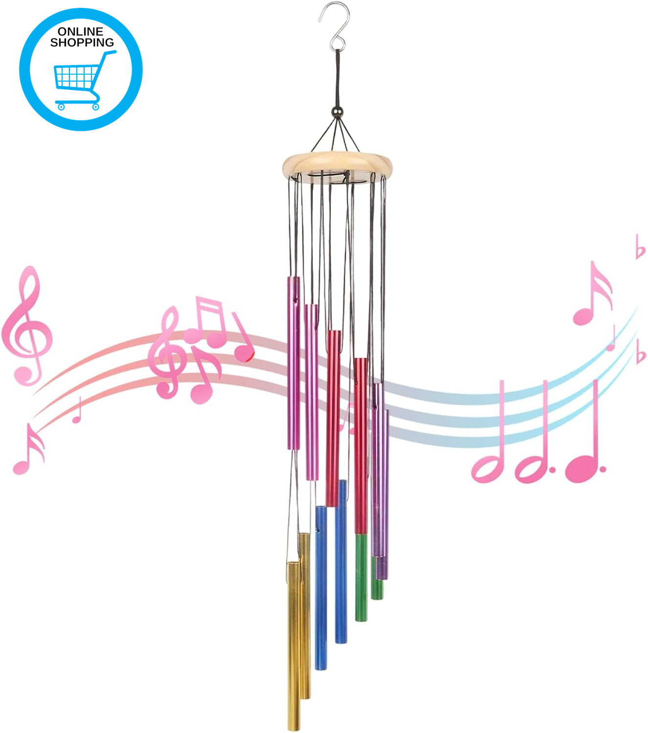 Wind Chimes for Garden, Colorful Wind Chimes with 12 Aluminum Tubes, Garden Hang