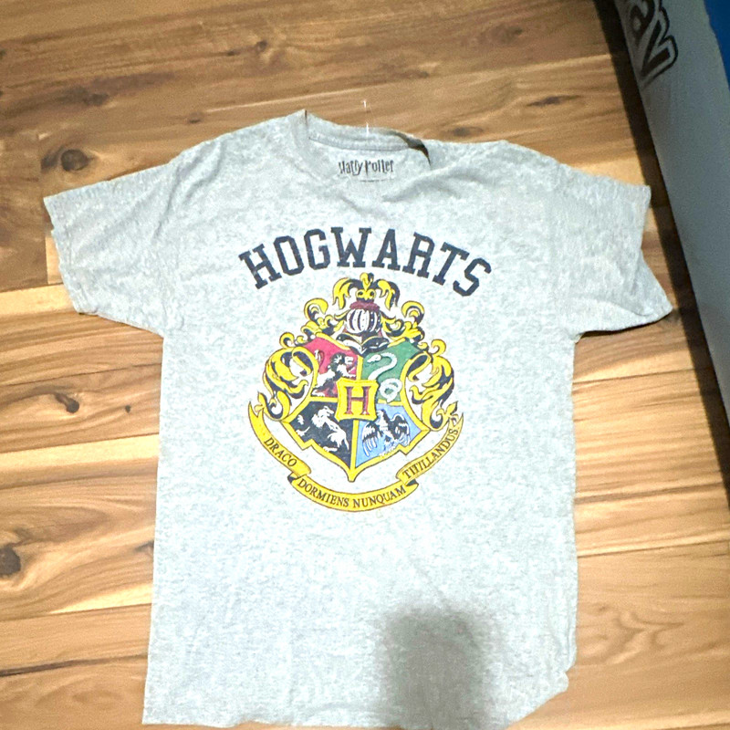 Harry Potter Hogwarts Crest Men's M Gray Graphic Print Crewneck T-Shirt Tee
