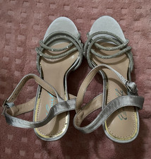 Women's Silver Rhinestone Strappy Ankle Strap Buckle Sandals US 6