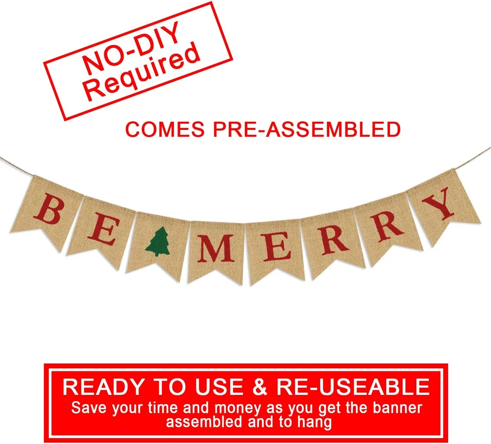 Guirnalda de árbol de Navidad Be Merry | Banderín de vacaciones | Burla natural interior/exterior Foto 2 de 4