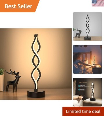 Infinity Spiral LED Table Lamp Black, Dimmable Metallic Bedside Lamp with Tou...