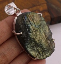 Rough Firey Labradorite 925 Silver Plated Handmade Pendant of 2