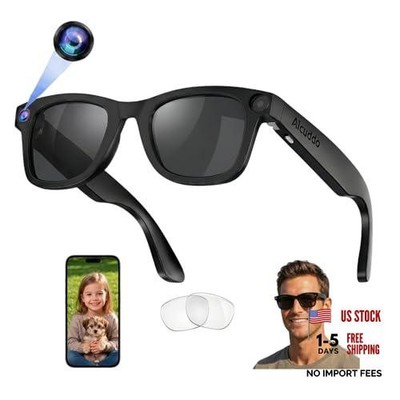 2026 AI Smart Glasses with Camera, 8MP HD Lens 1080P Video Recording Black