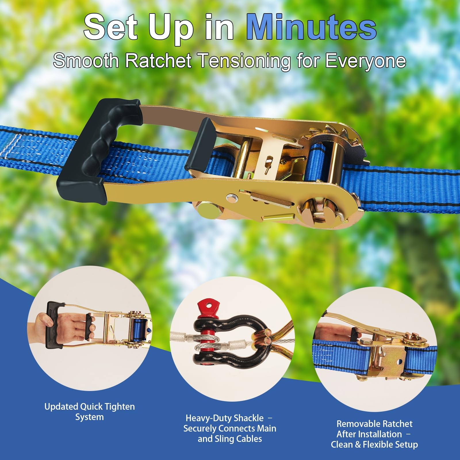 Zip Line Kit 120ft 150ft for Kids Adults Up to 380lb – Removable Lion Trolley...
