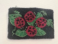Seed Bead Purse Lucky Ladybug/Ladybird Black Zipper Clutch Evening Bag 6x4