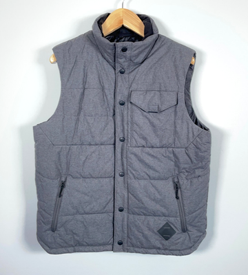 #ad North Face Puffer Vest Men#x27;s Large Gray Nylon Blend Snap Button Insulated $40.00